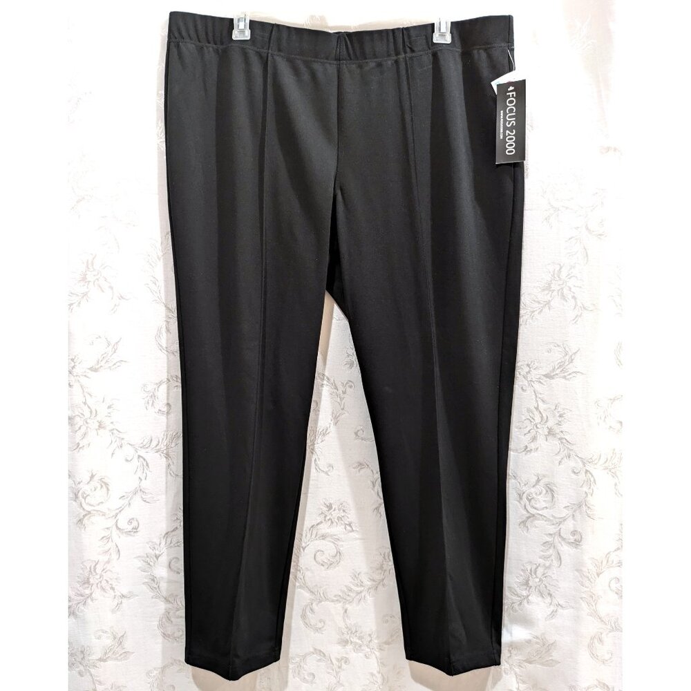 Black Pleated Pull On Stitch Leg Pants 24W Stretch Straight Leg Comfy Career